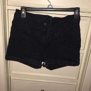 Black high waisted denim shorts